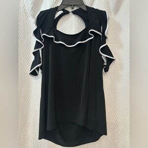 Adrienne Vittadini Black Blouse with White Trim